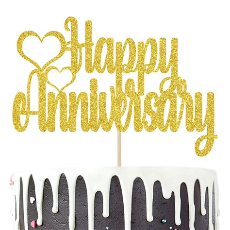 Buy Gold Glitter Happy Anniversary Cake Topper For Wedding Anniversary