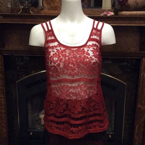 Tops Sale Sheer Red Lace Tank Top Poshmark