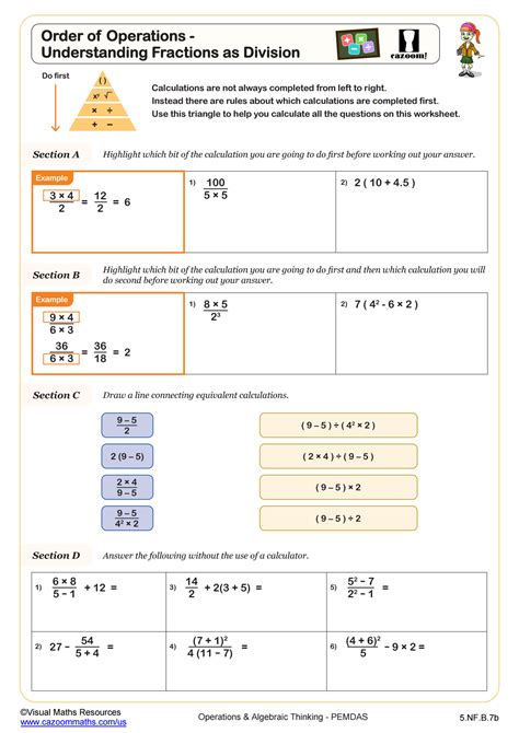 Order Of Operations Fractions As Division Worksheet PDF