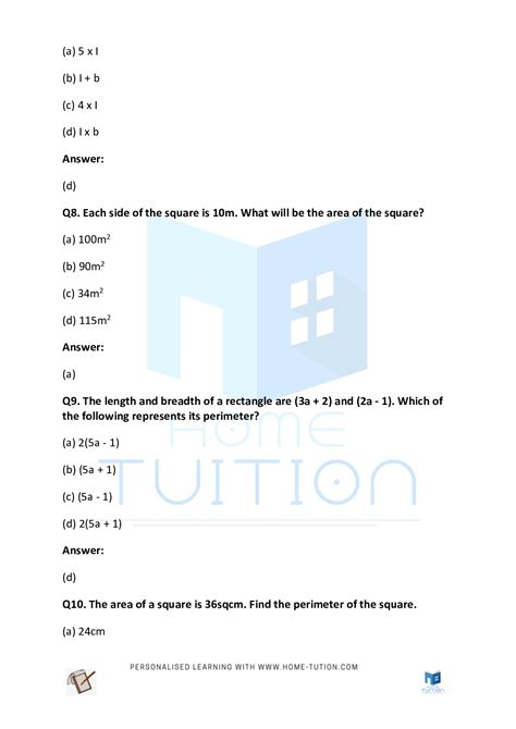 Cbse Class 5 Maths Perimeter And Area Worksheet Free Pdf Home Tution