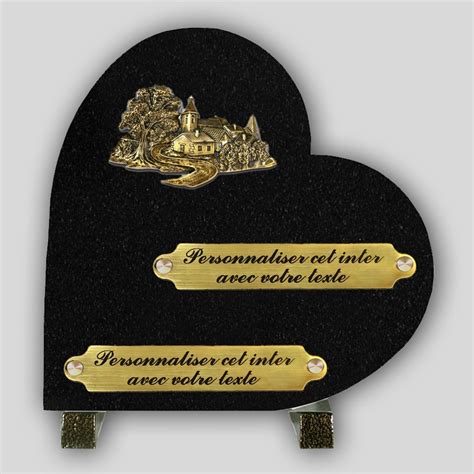 Coeur Fun Raire Granit Noir Village En Bronze Et Inserts