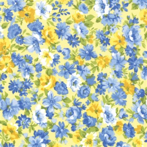 BLUE YELLOW Calico shabby quilt fabric Moda sky blue classic