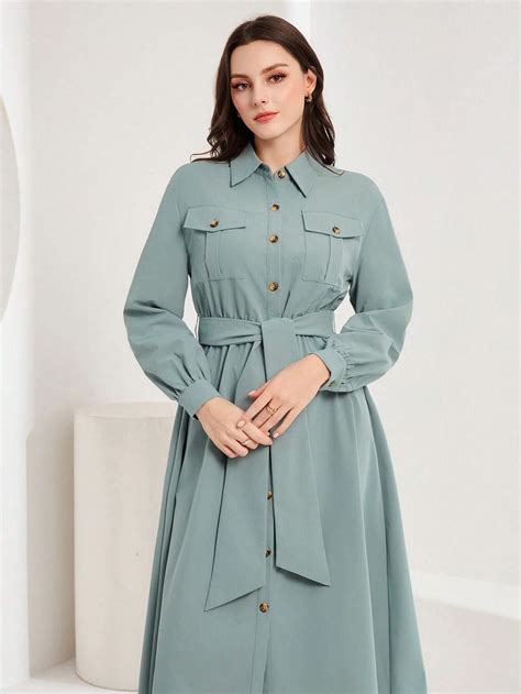 Shein Mulvari Flap Detail Button Front Belted Shirt Dress Shein Uk