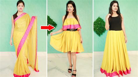 Turn Your Saree To Dress No Cutting No Stitching Convert Old Saree