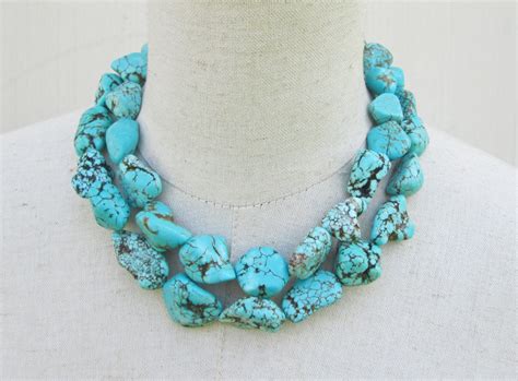 Chunky Turquoise Necklace Chunk Nugget Necklace Double