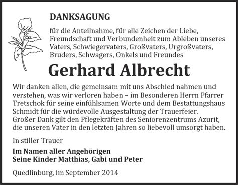 Traueranzeigen Von Gerhard Albrecht Abschied Nehmen De