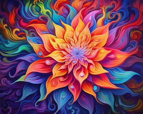 Pintura De Una Flor Colorida Con Remolinos Y Remolinos Ai Generativo