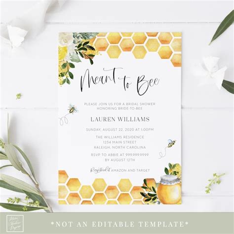 Meant To Bee Bridal Shower Invitation Printable With Greenery Etsy