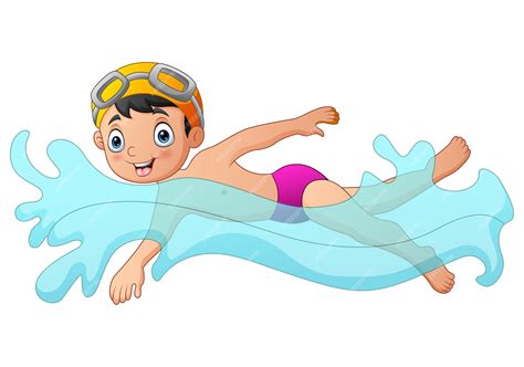 Premium Vector | Boy swimming with yellow goggles on a white background