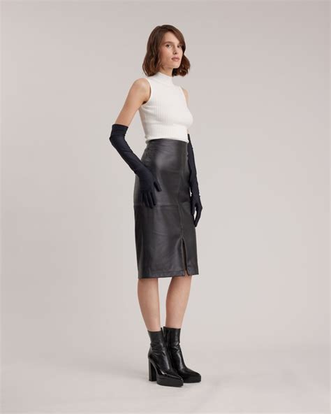 Black Lambskin Leather Pencil Skirt Womens Luxury Skirts Anne Fontaine