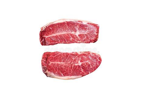 Raw Shoulder Top Blade Beef Meat Steaks On A Plate Isolated On White