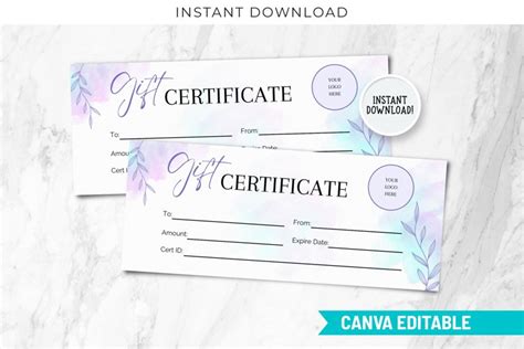 Gift Certificate Editable Template For Businesses