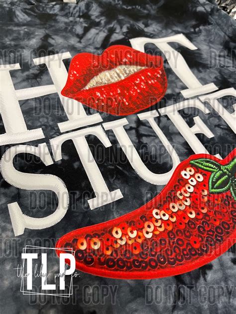 Hot Stuff Pepper Lips Faux Sequin Embroidery DTF Transfer The Lily