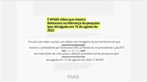 Vídeo Fato Ou Fake é Fake Vídeo Que Mostra Bolsonaro Na Liderança Da