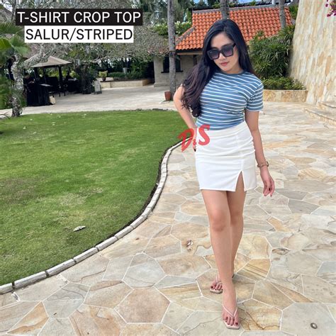 Jual Kaos Crop Top Salur Setrip Pakaian Wanita Polos Croptee Strip Baju