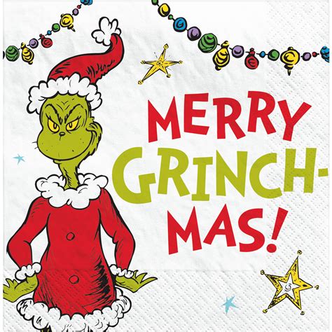 Traditional Grinch Merry Grinchmas Beverage Napkin 16ct Cool Kat Party