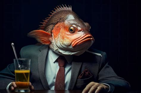 Homem cabeça de peixe uma representação surrealista Foto Premium