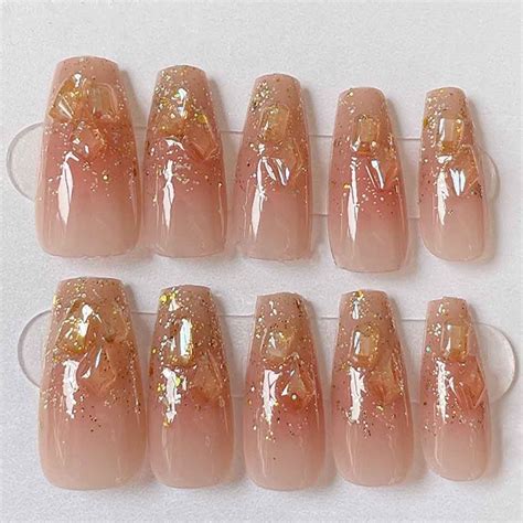 Amazon Enppode Coffin Press On Nails Long Fake Nails With D