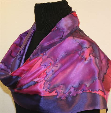 Featured silk scarves and accessories - Purple Hand Painted Silk Scarf with Flowers