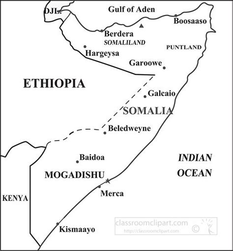 Somalia Country Map Black White Classroom Clip Art
