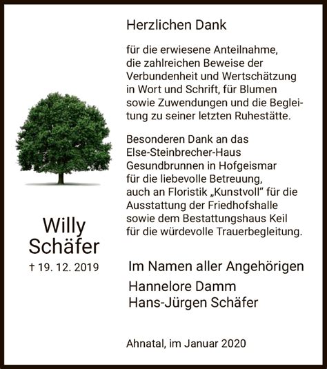 Traueranzeigen Von Willy Sch Fer Trauer Hna De