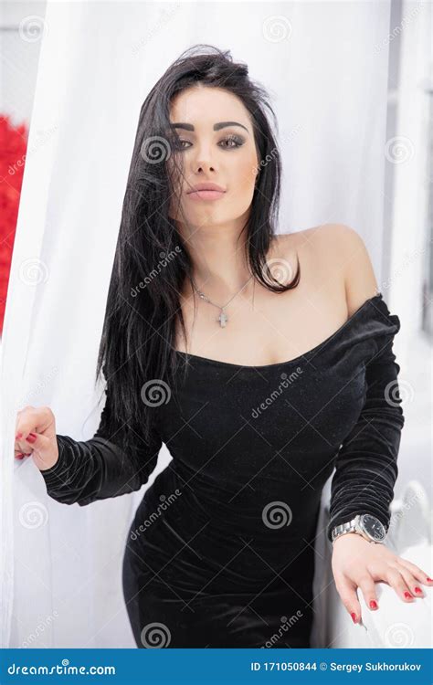 Portrait Of A Lovely Brunette Stock Photo Image Of Fingers Elegant