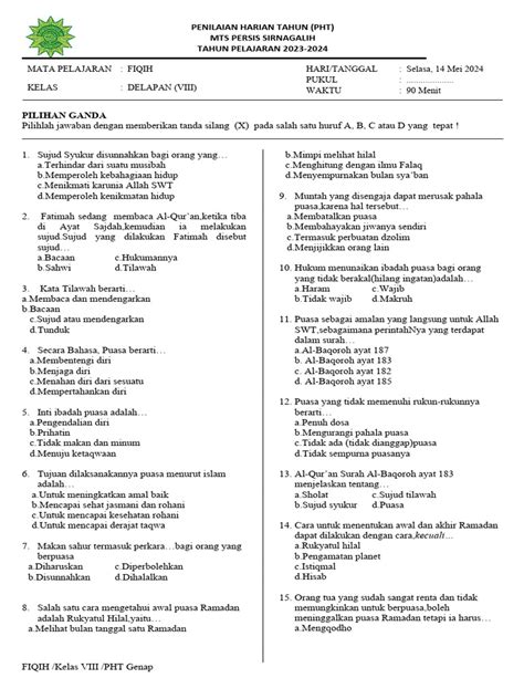 Soal Penilaian Harian Fiqih Keals 8 Pdf