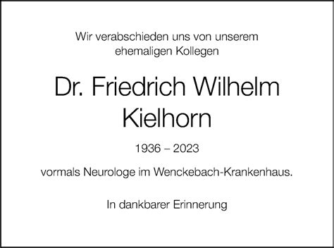 Traueranzeigen Von Friedrich Wilhelm Kielhorn Tagesspiegel Trauer