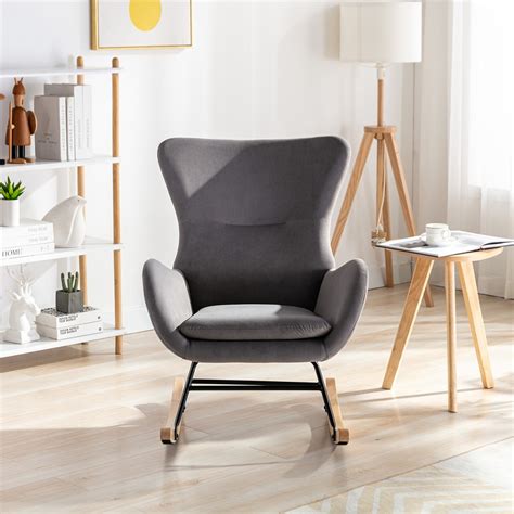 Jins Vico Modern Velvet Rocking Chair Upholstered Accent Chair With