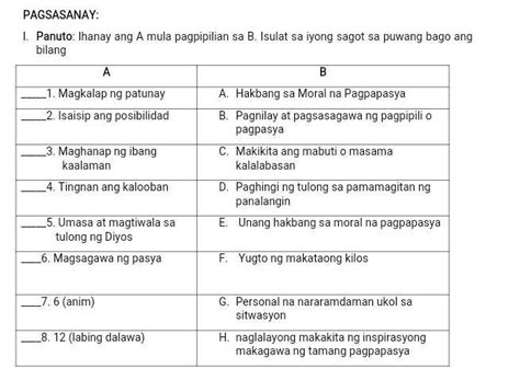 Pagsasanay Panuto Ihanay Ang A Mula Pagpipilian Sa B Isulat Sa Iyong Hot Sex Picture