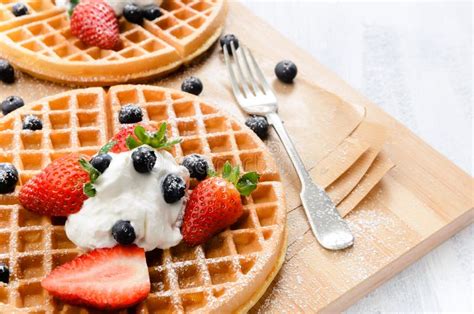 Waffles With Fresh Fruit Stock Image Image Of Blueberry