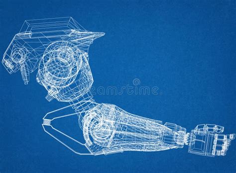 Robotic Arm Design Concept Retro Architect Blueprint Stock Image