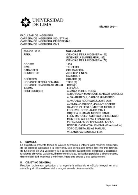 2024 1 Sil Calculo Ii Sílabo SÍlabo 2024 1 Facultad De Ingenieria