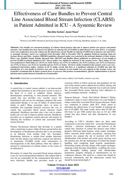 Pdf Effectiveness Of Care Bundles To Prevent Central Line Associated