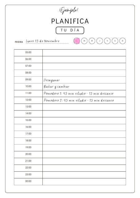 Plantilla para planificar tu día Piink Study uDocz