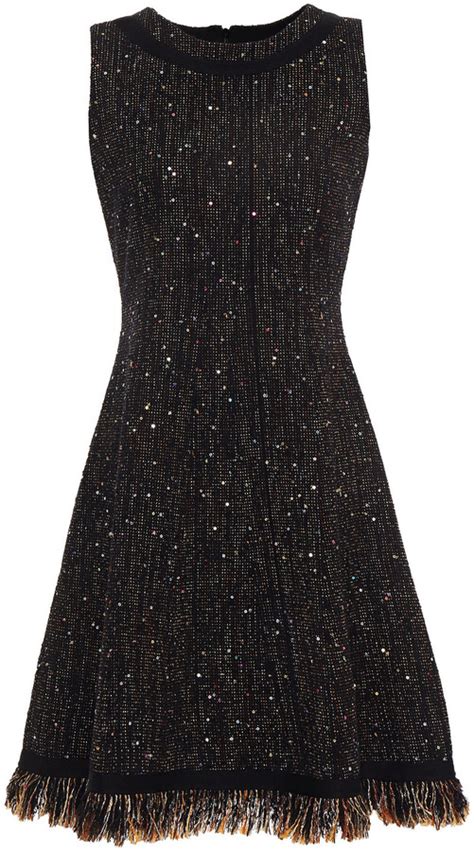 Oscar De La Renta Sequin Embellished Metallic Boucl Mini Dress Shopstyle