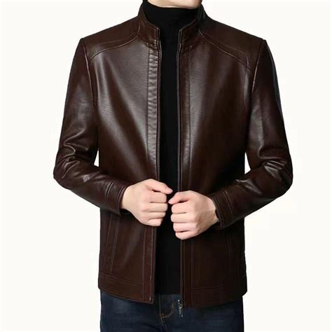 Buy 2022 New Autumn Winter Men Leather Jacket Stand Collar Plus Velvet