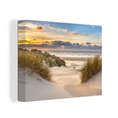 MuchoWow Tableau Sur Toile Paysage 80x60 Cm Plage Dune Herbe