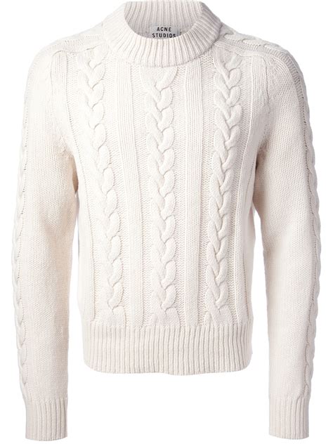 Lyst Acne Studios Brent Cable Knit Sweater In White For Men