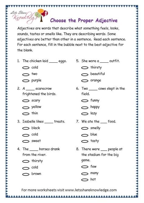 Adjective Worksheet 1 Grade