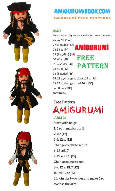 Captain Jack Sparrow Amigurumi Free Pattern Amigurumibook Disney