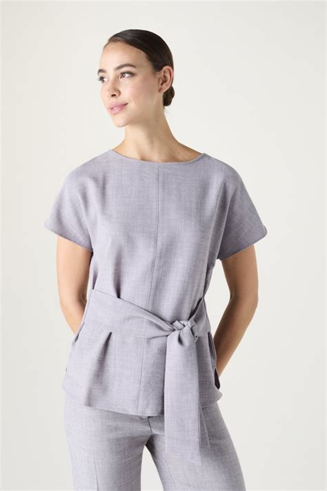 Sj Womens Linen Blend Tie Tunic Grey Sj