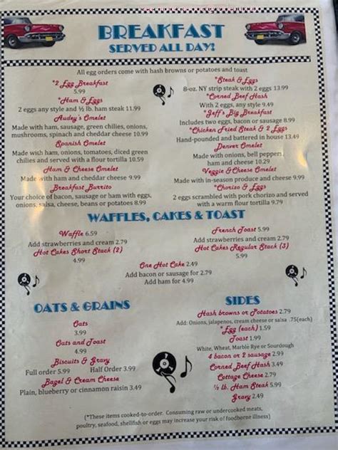 Menu at Goldies Route 66 Diner restaurant, Williams