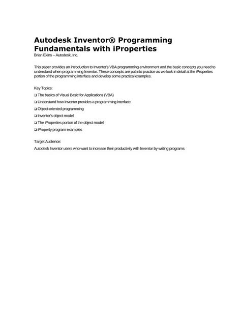 Pdf Autodesk Inventor Programming Fundamentals With Iproperties