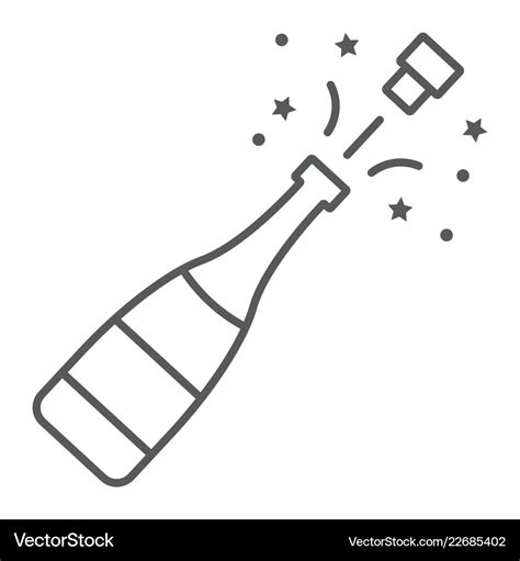 Champagne Bottle Pop Thin Line Icon Royalty Free Vector