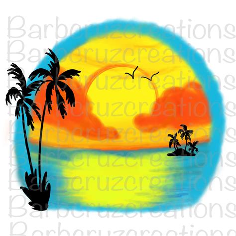 Tropical Sunset Sunrise Paradise Airbrush Beach Ocean Png