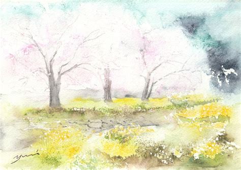 3月水彩色鉛筆教室 風景画コース「さくらと菜の花」 すい・さい・いろ Suisaiiro