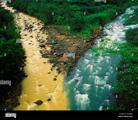 Clean And Polluted Streams Meet Stock Photo Alamy