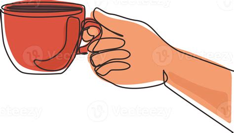 Continuous One Line Drawing Hand Holding Hot Coffee Cup With Steam