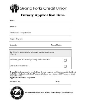 Fillable Online Bursary Application Form Gfdscucom Fax Email Print